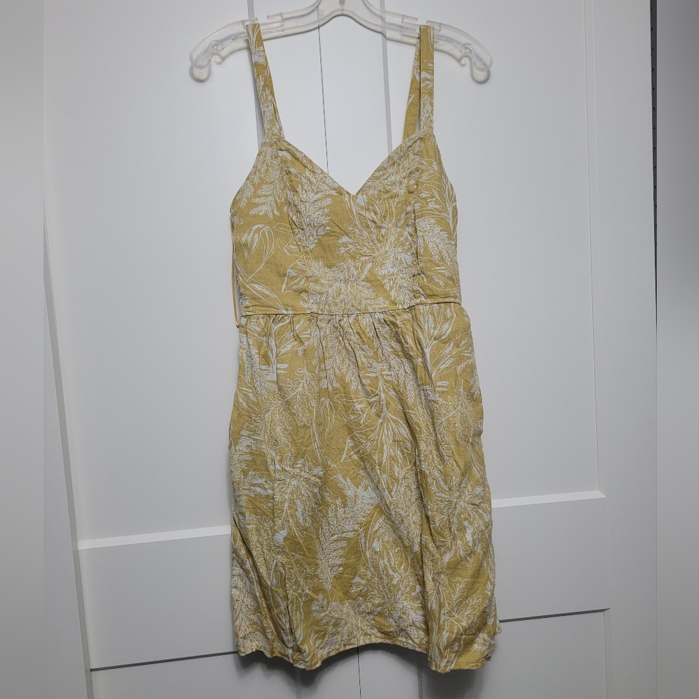 100% Linen Yellow Floral Sundress With Pockets
